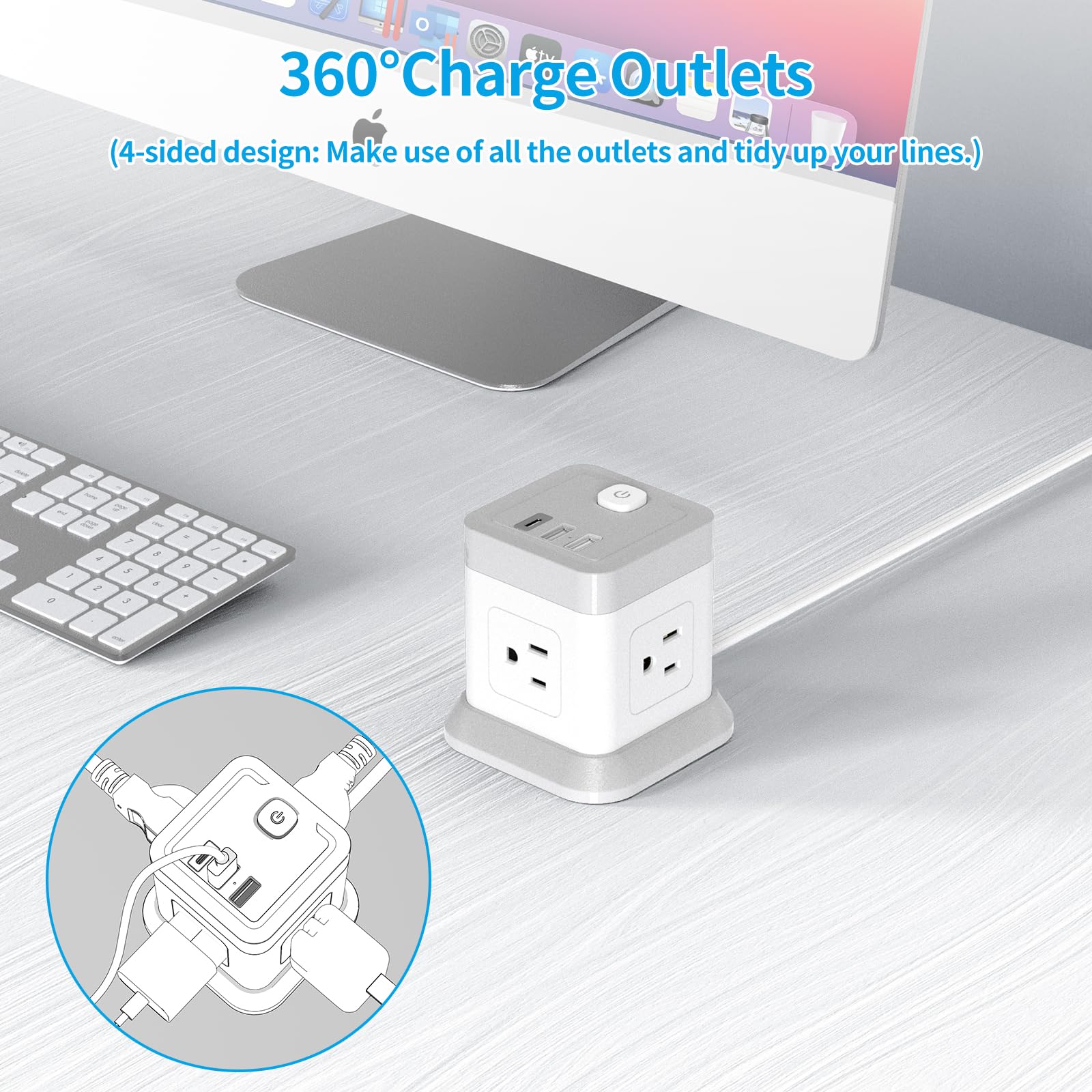 FDTEK power strip flat plug design for easy access behind furniture