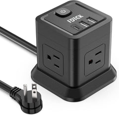 FDTEK power strip front view with flat plug ideal for tight spaces.