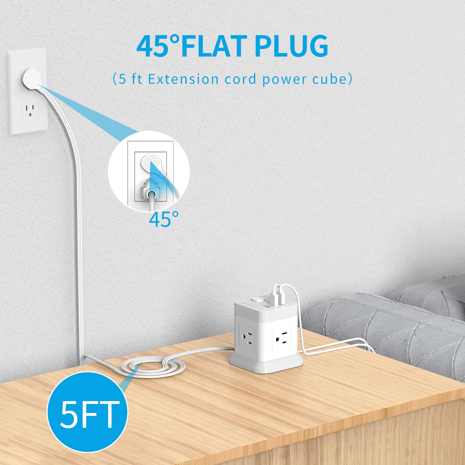 FDTEK power strip USB ports charging a phone and tablet efficiently