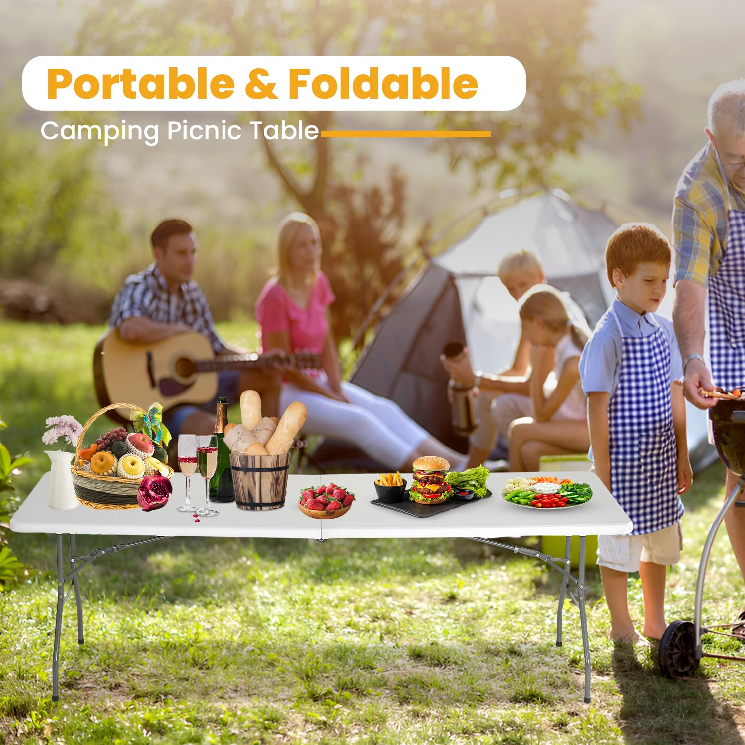 FDW 6FT folding table side-lock keeps the top secure during transport