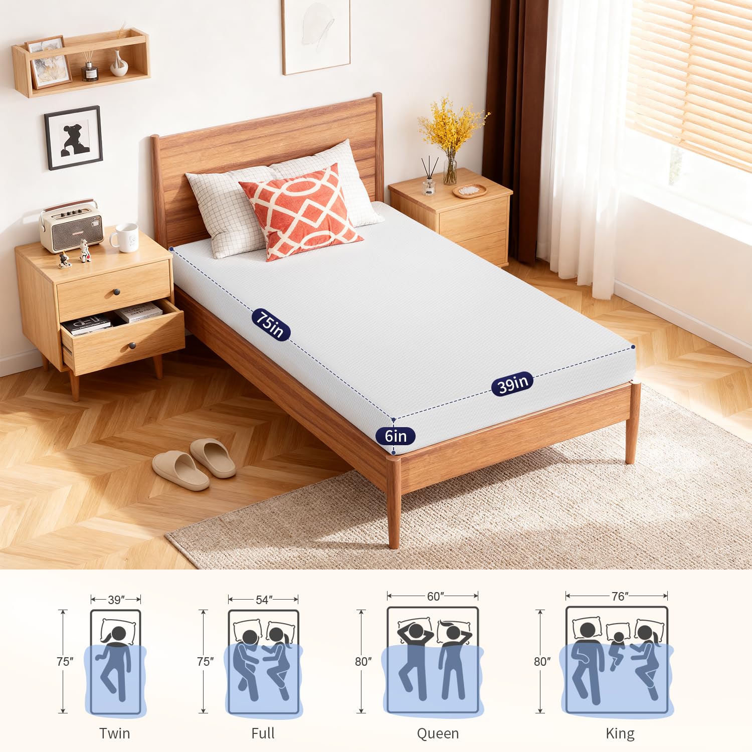 FDW 6in twin mattress in white packaging for simple setup