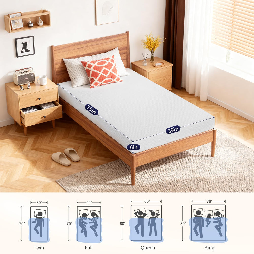 FDW 6in twin mattress in white packaging for simple setup