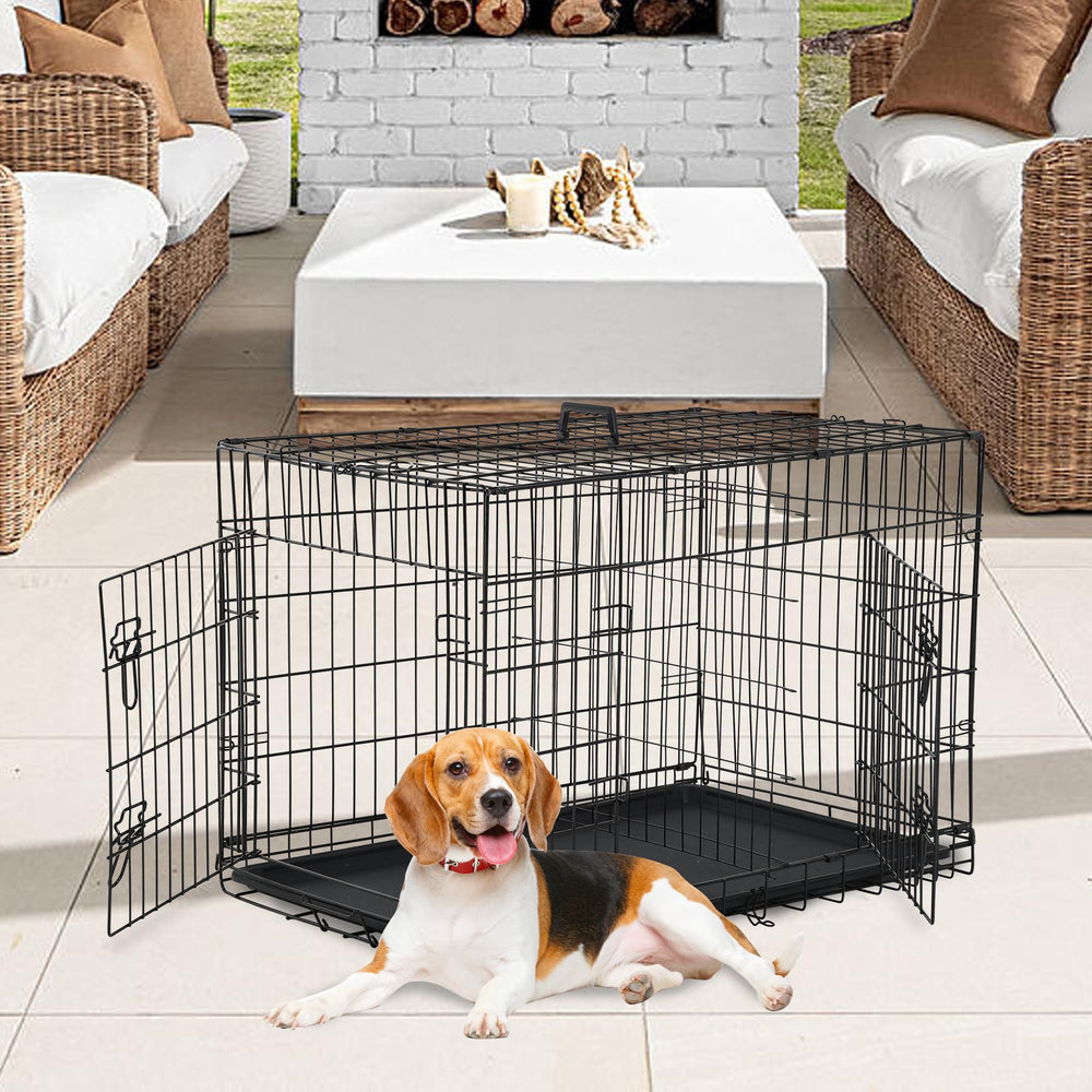 FDW 36-inch folding metal wire crate designed for durability and airflow.