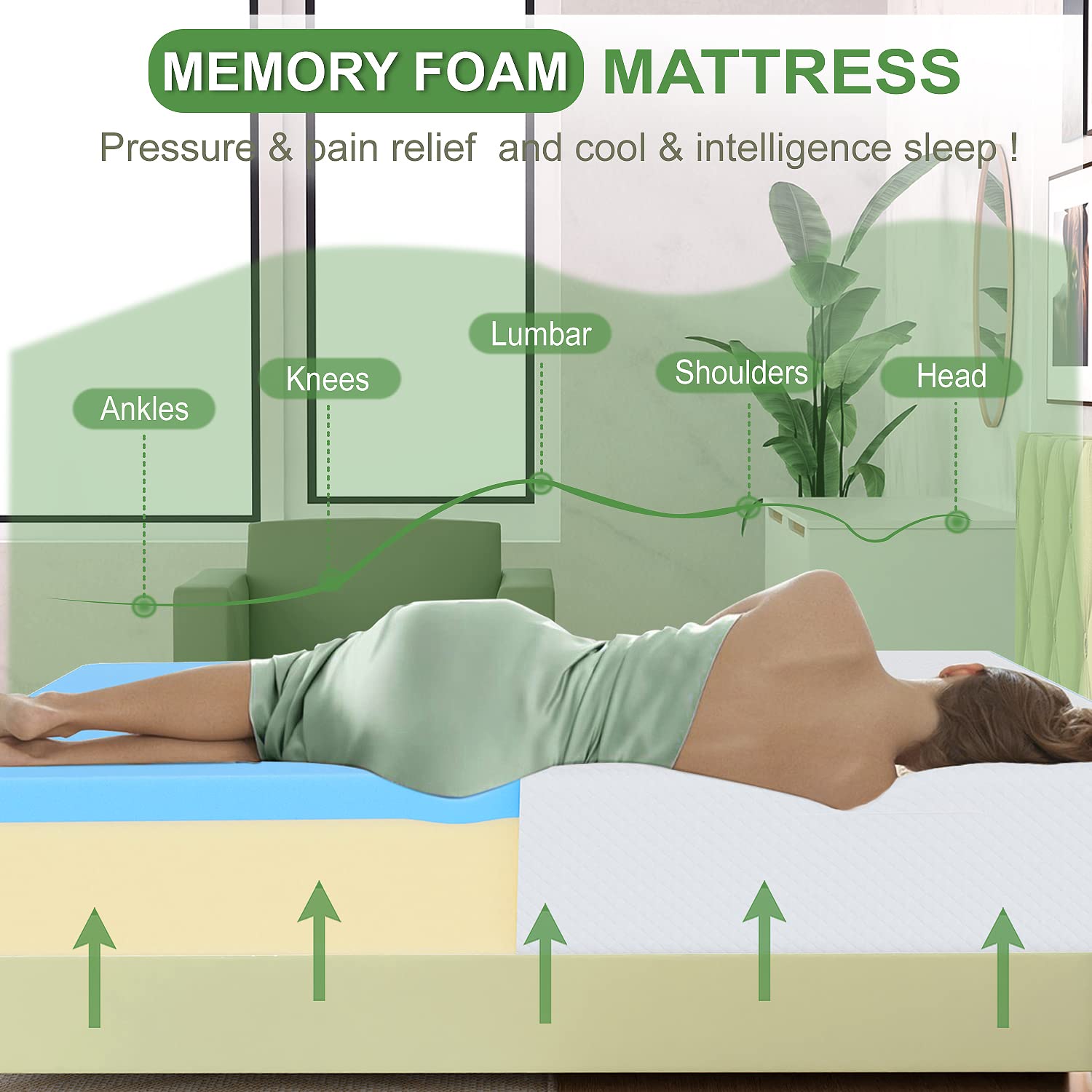 FDW gel memory foam promotes cooler sleep and pressure relief