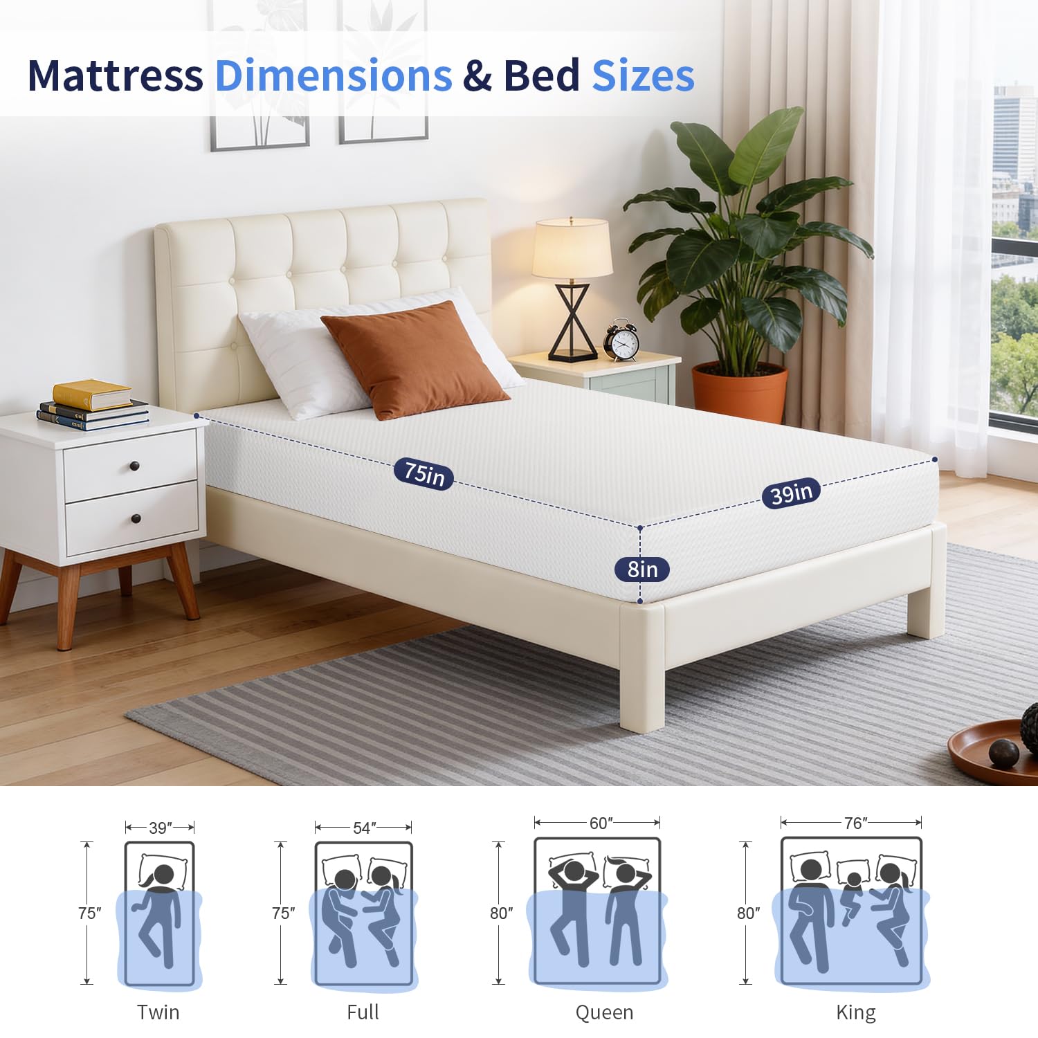 FDW twin mattress in a white finish, ideal for small spaces and guest rooms.