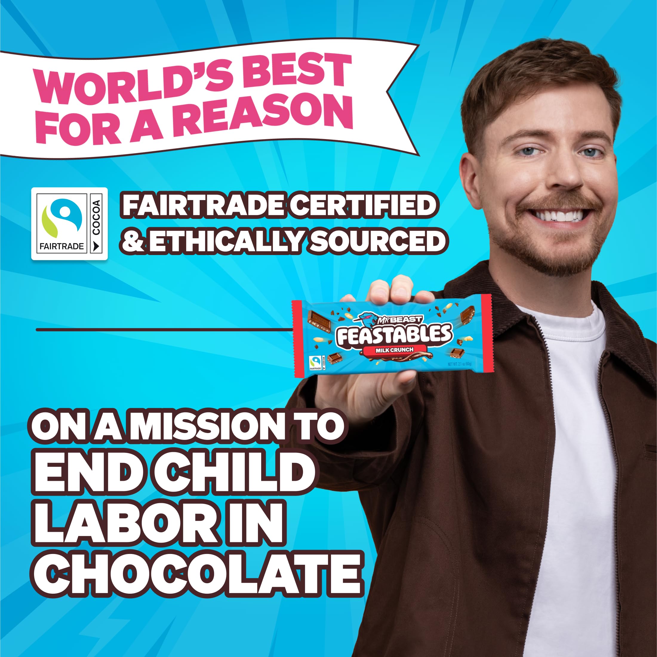 Feastables MrBeast Milk Chocolate Crunch Bar pantry-ready pack on shelf.