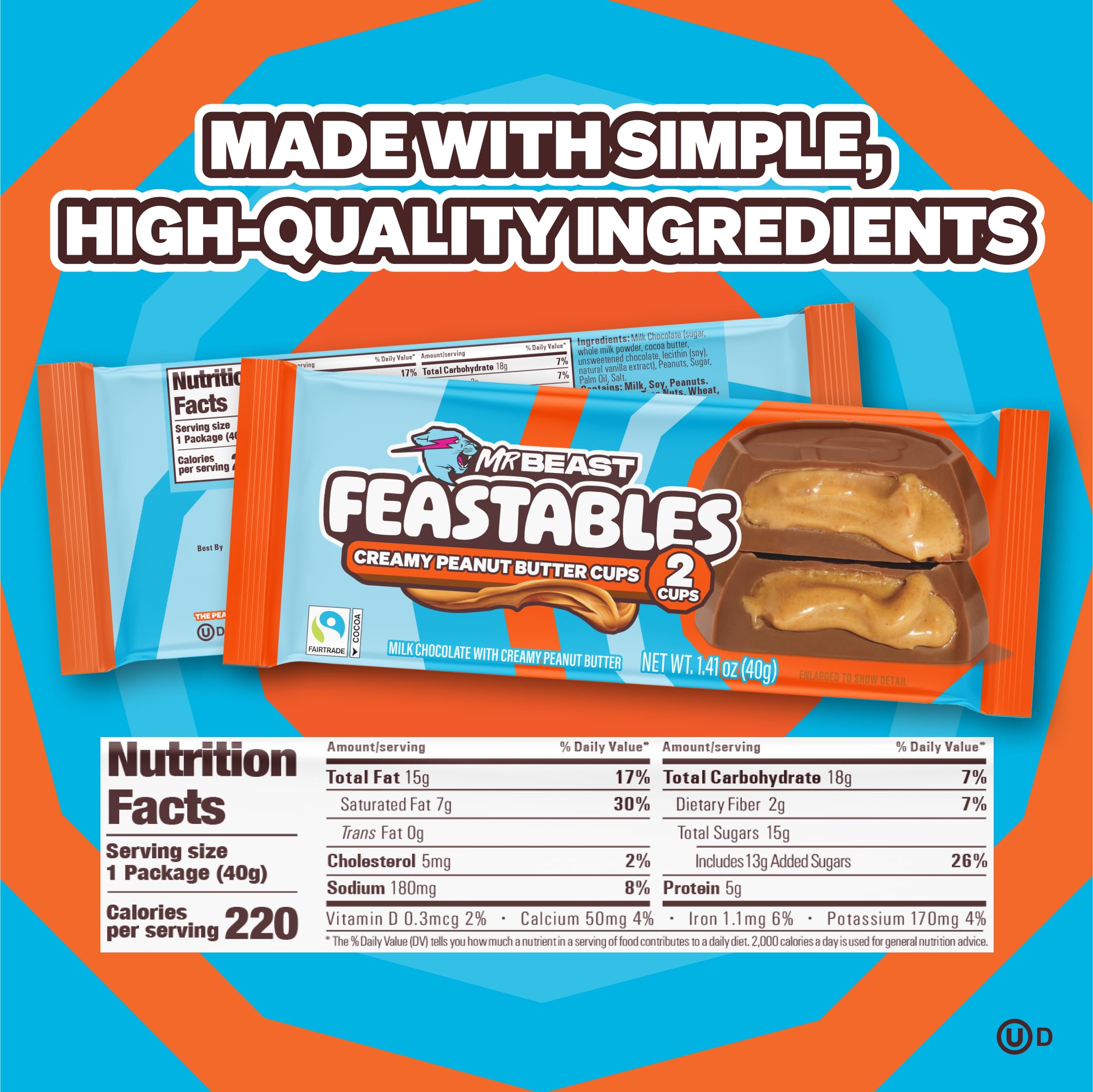 Feastables MrBeast peanut butter cups pack shot for sharing or storing