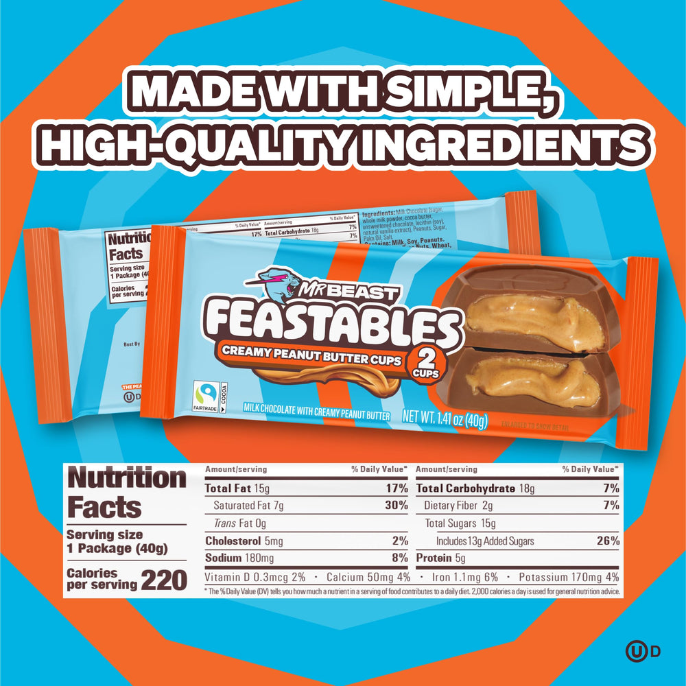 Feastables MrBeast peanut butter cups pack shot for sharing or storing