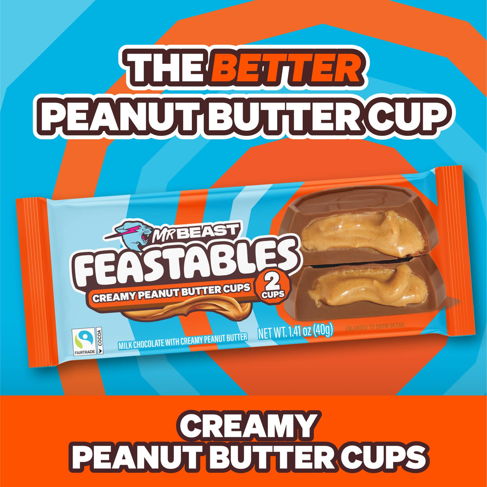 Feastables MrBeast peanut butter cups two cups per pack convenient for snacks