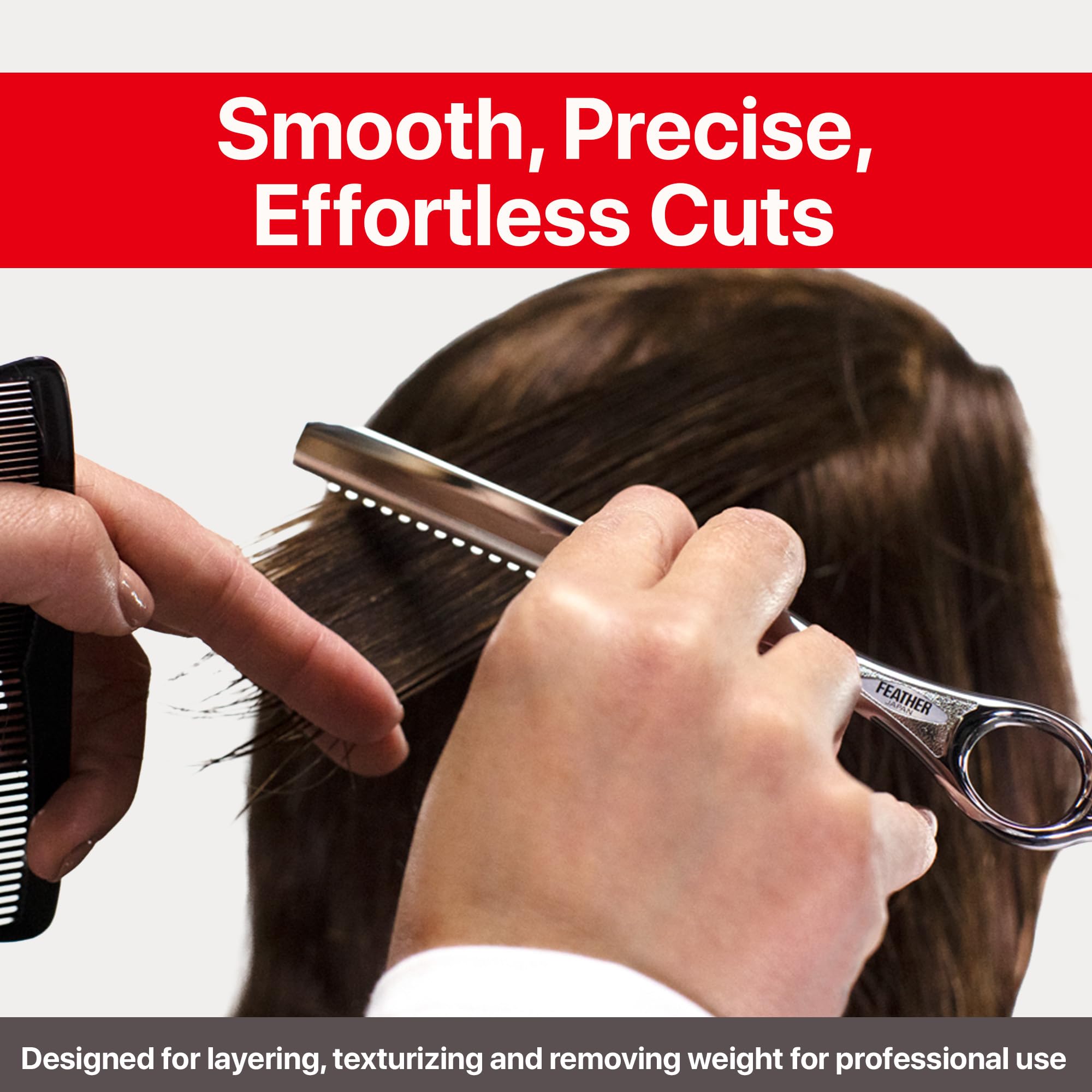 Feather single-edge blades glide smoothly for controlled feathering and shaping.