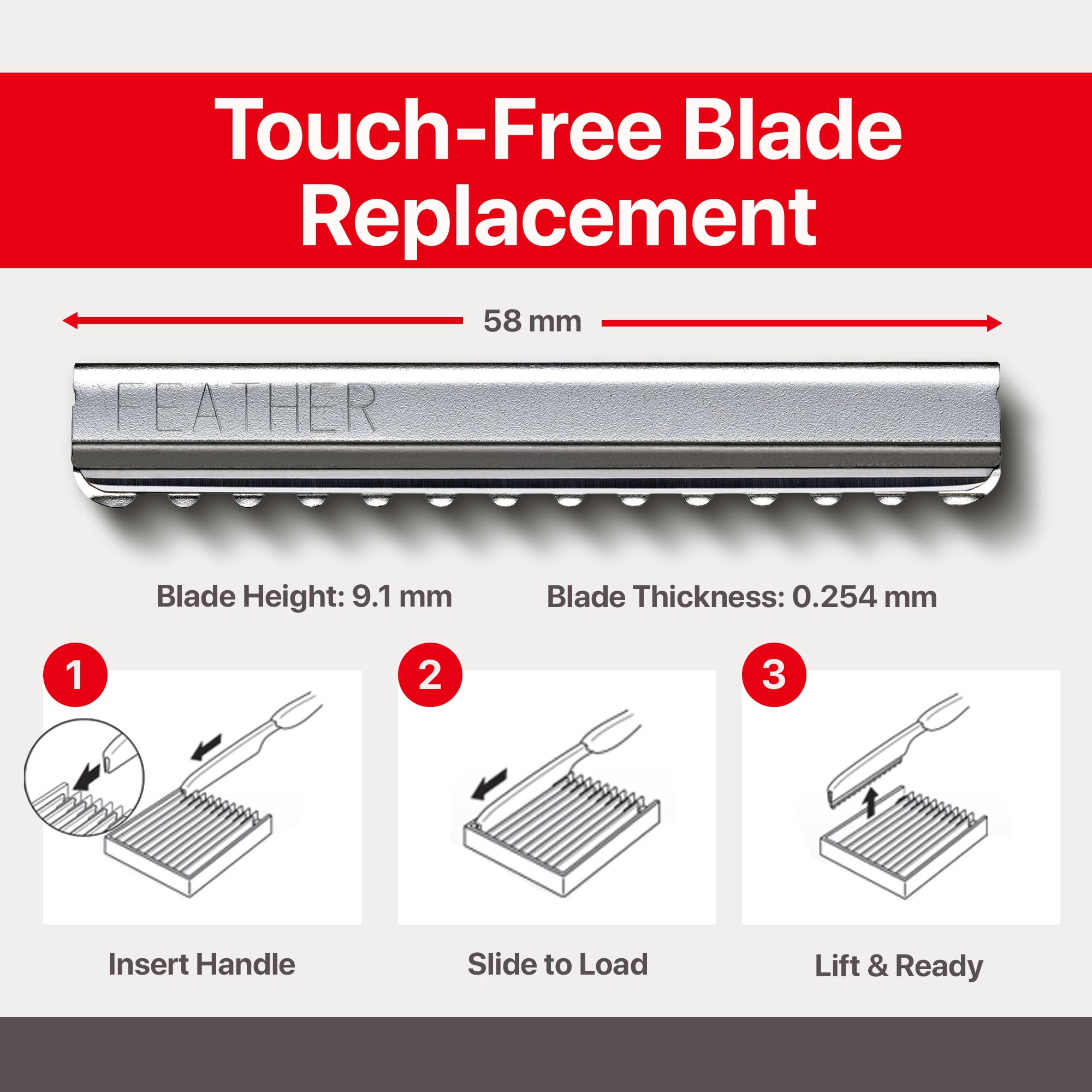 Feather styling razor handle with blade change for quick, secure replacement.