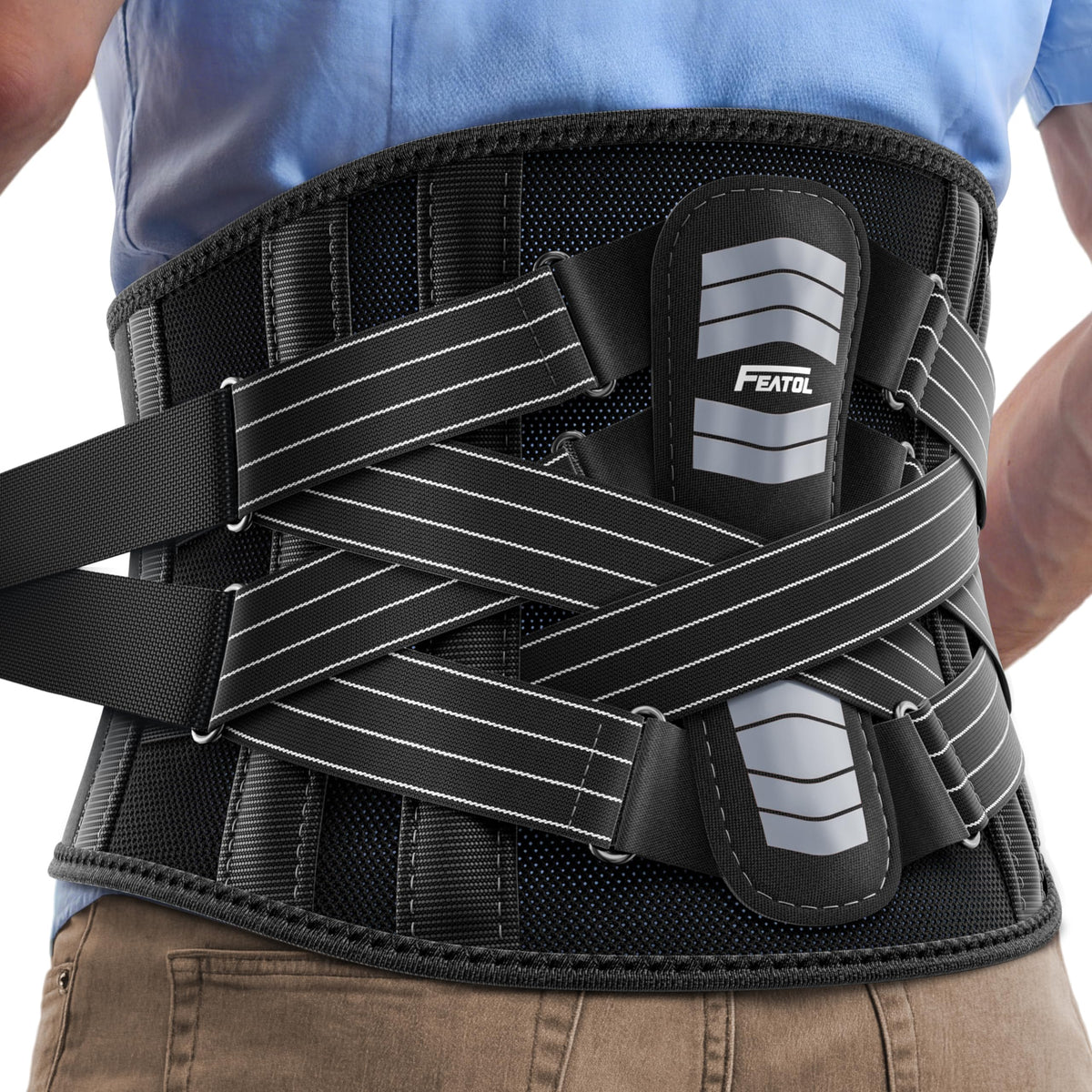 FEATOL back brace with the 360 snug-fit system for stable lumbar support.