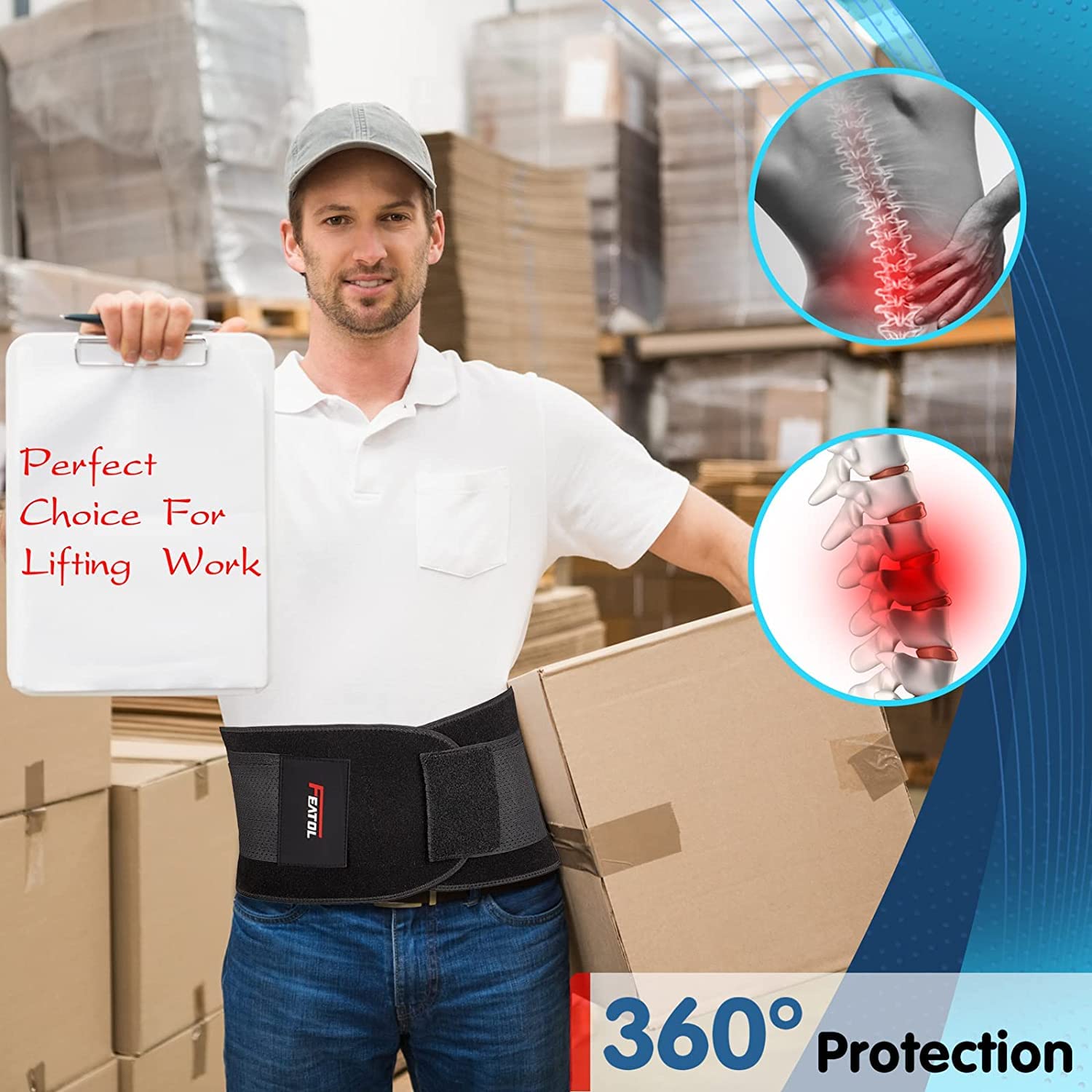 FEATOL back brace breathable fabric helps keep you cool while wearing.