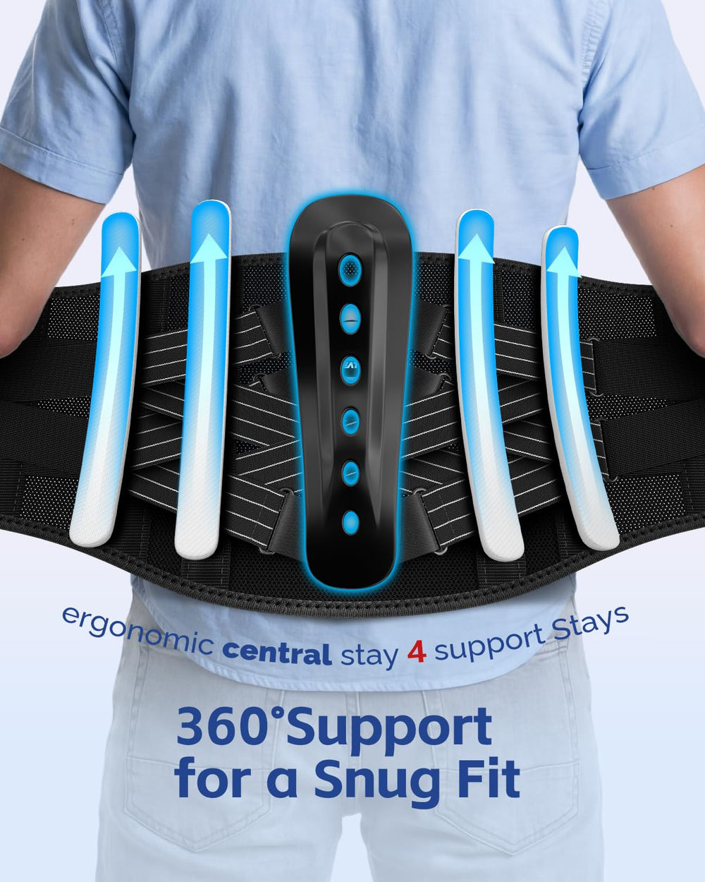Ergonomic back panel of FEATOL brace aligns with the natural spine curve.