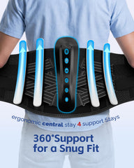 Ergonomic back panel of FEATOL brace aligns with the natural spine curve.