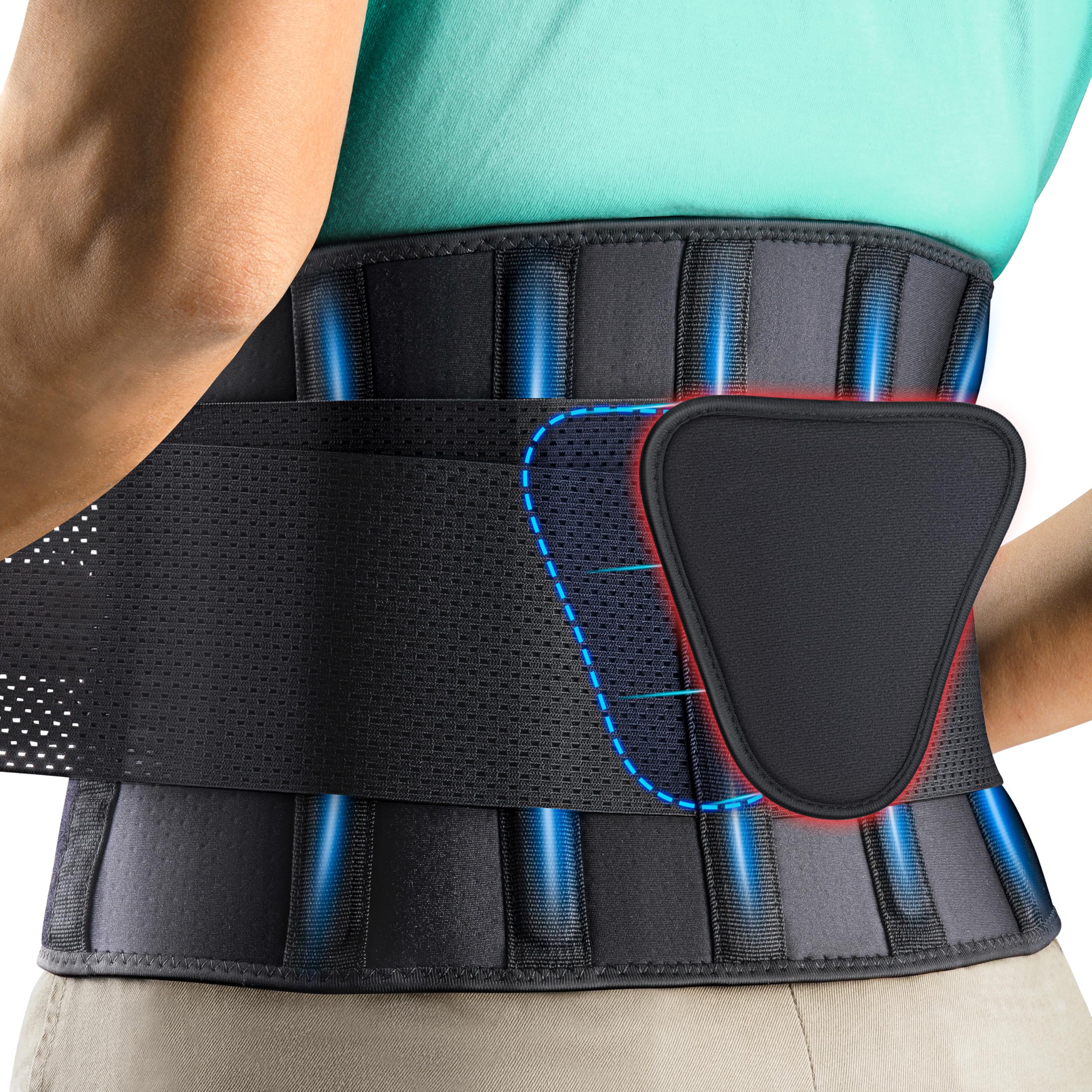 FEATOL back brace front view provides sturdy lower back support for daily activities.