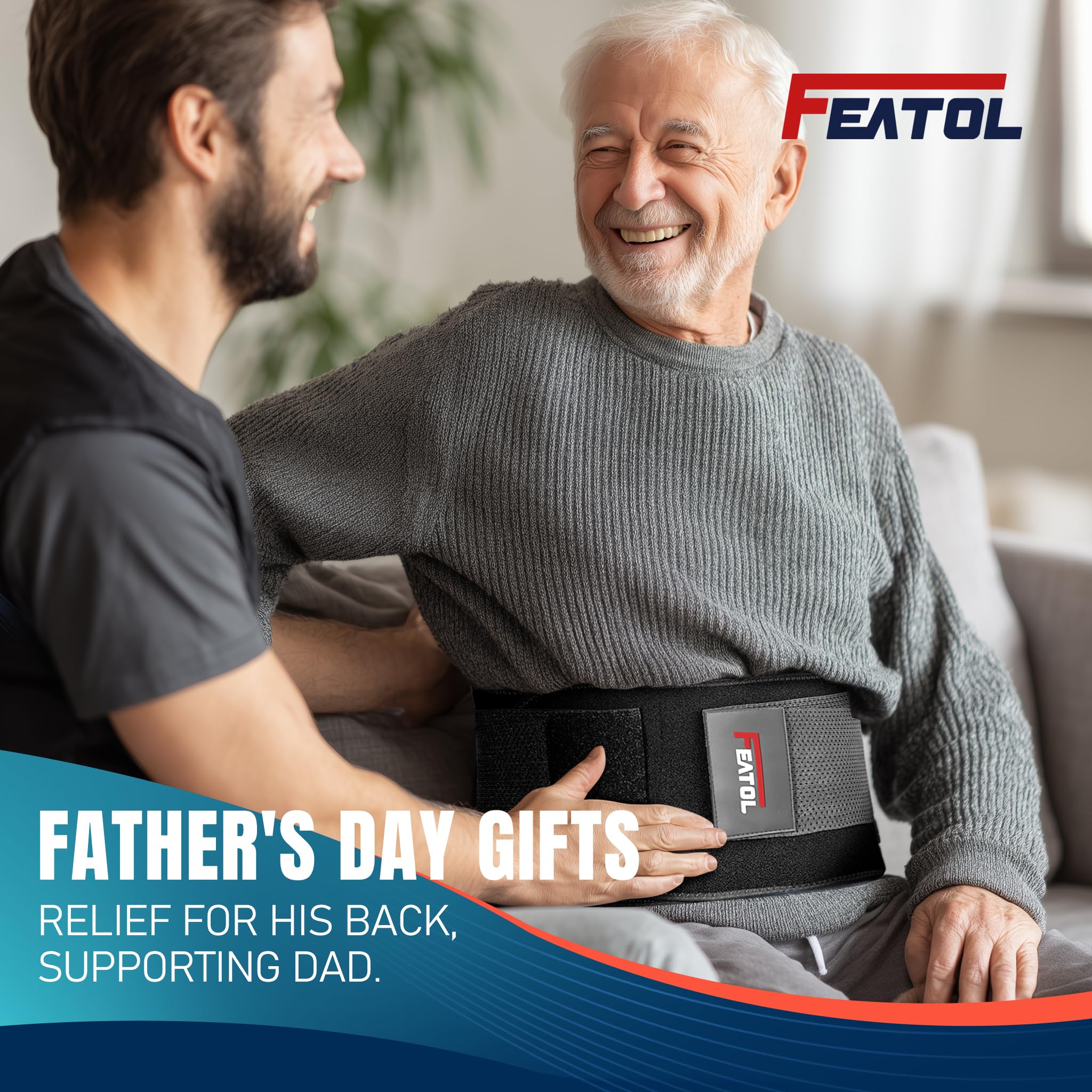 FEATOL back brace lumbar pad closeup highlights targeted comfort and spine support.