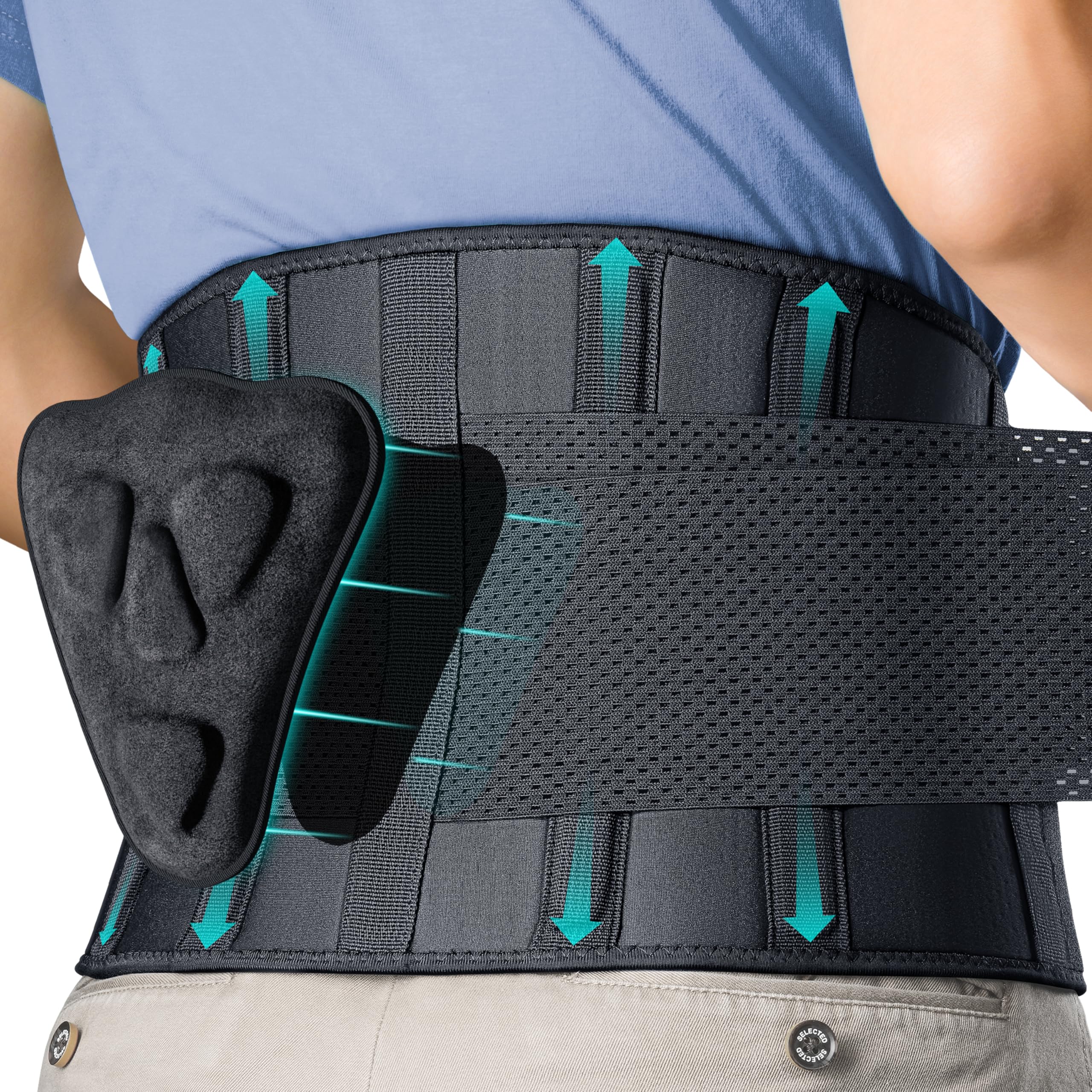 FEATOL back brace with lumbar pad for improved posture during lifting