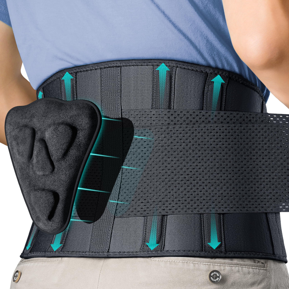 FEATOL back brace with lumbar pad for improved posture during lifting