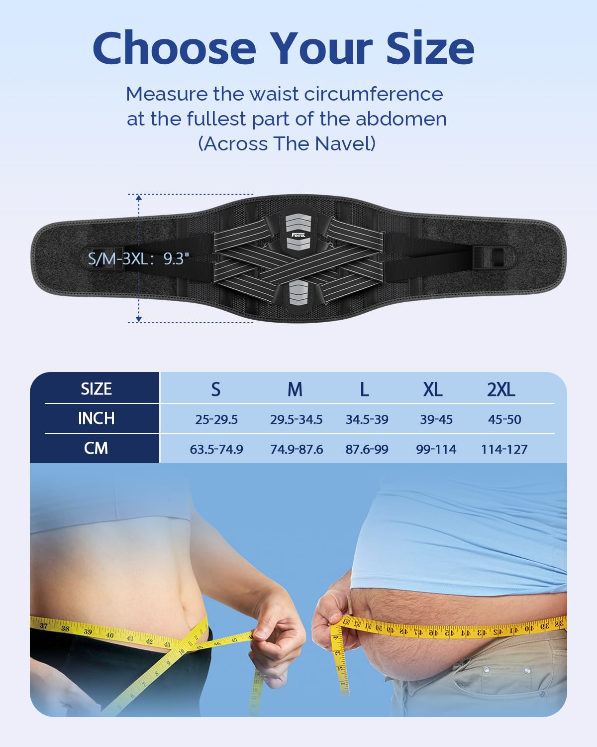 Size guide label helps pick the correct FEATOL fit for you.