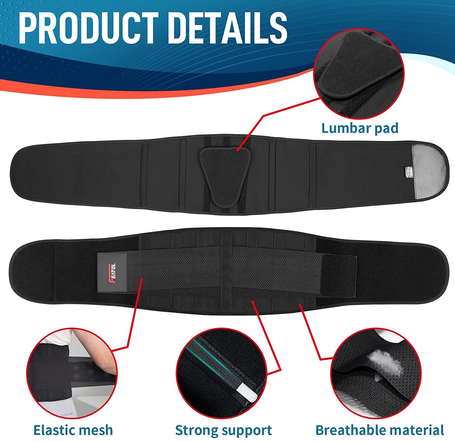 FEATOL back brace worn during workout supports posture and lifting stability.
