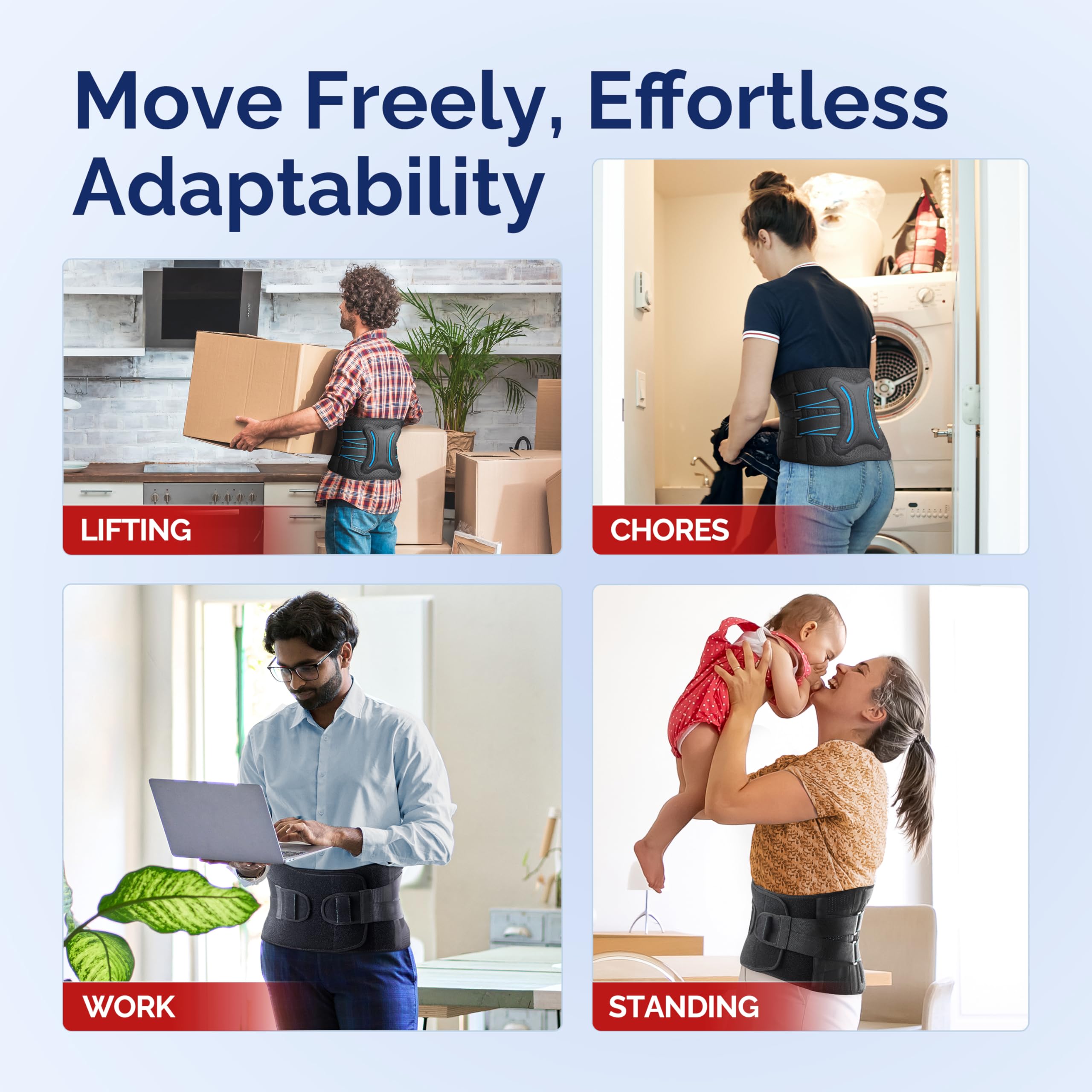 FEATOL daily-use relief brace supports activities like lifting or driving.