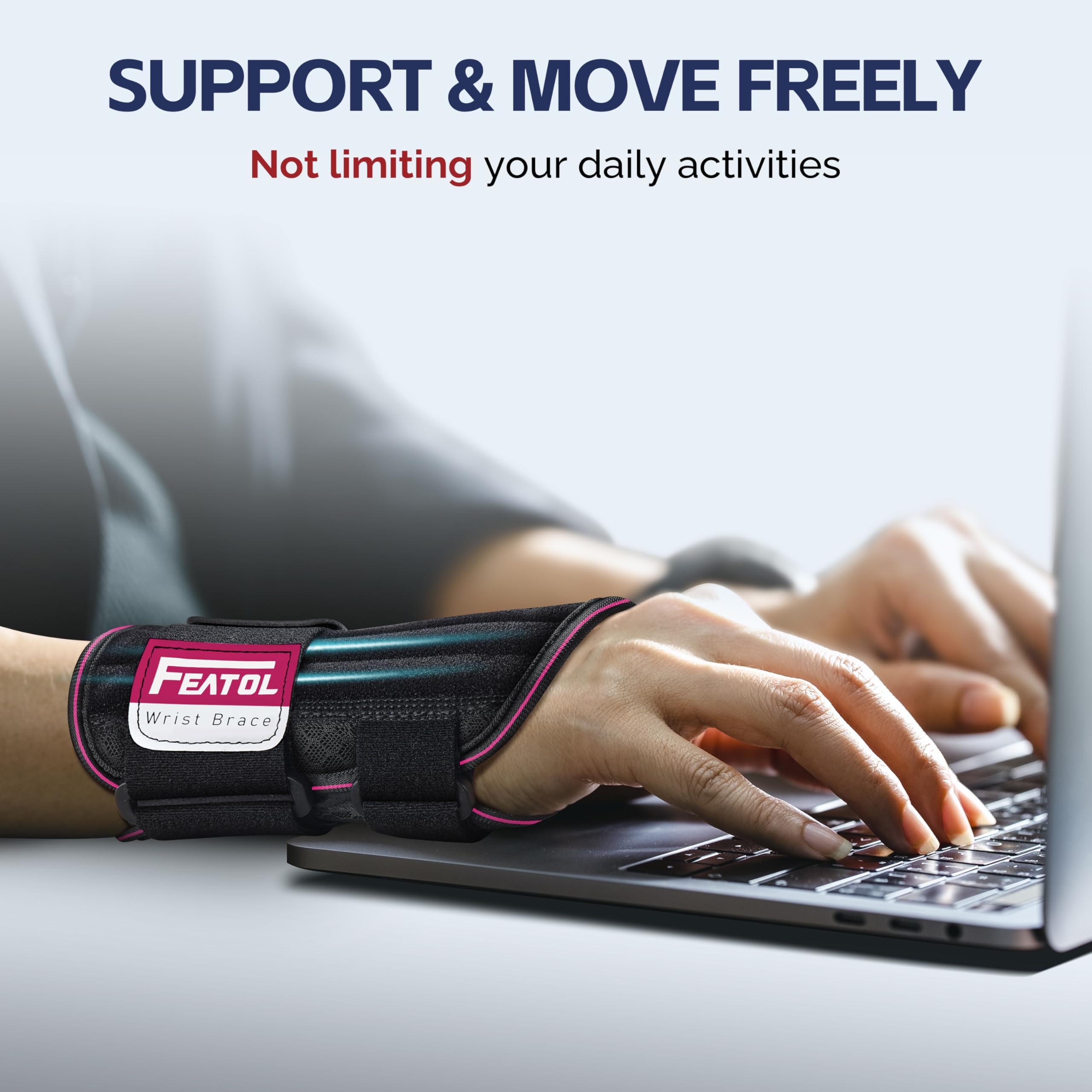 FEATOL Night support wrist brace with removable splint for overnight comfort.