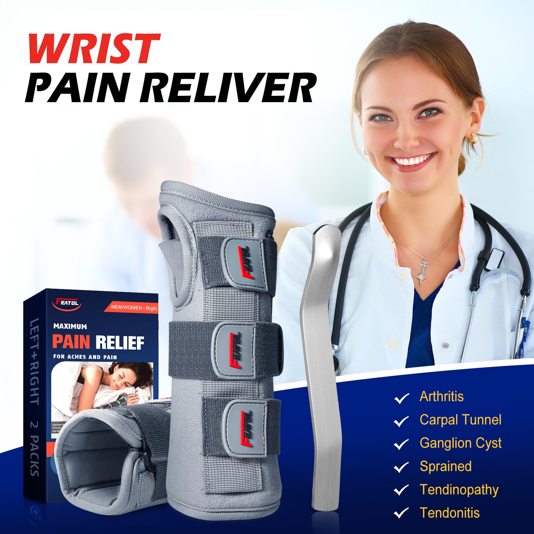 FEATOL wrist brace with dual plastic splints targets stability and carpal tunnel relief