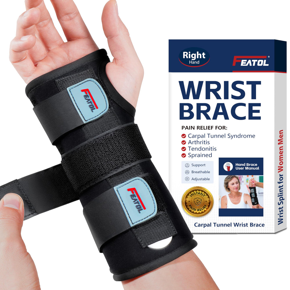 FEATOL wrist brace night support shows secure sleep posture and relief potential