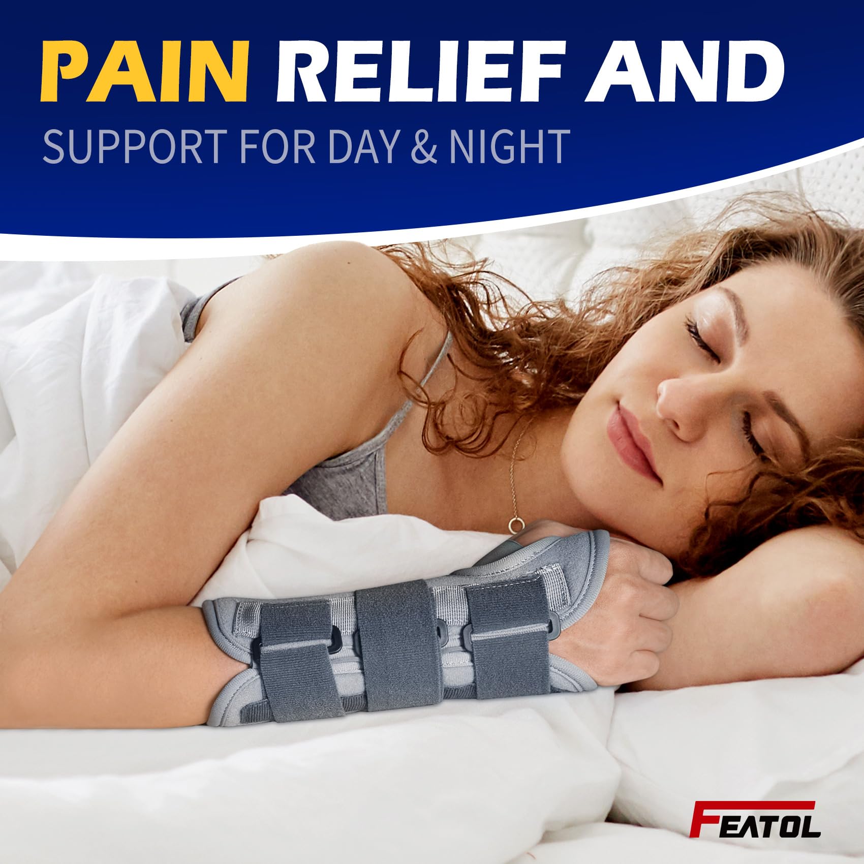 FEATOL wrist brace with three Velcro straps for a secure, customizable fit