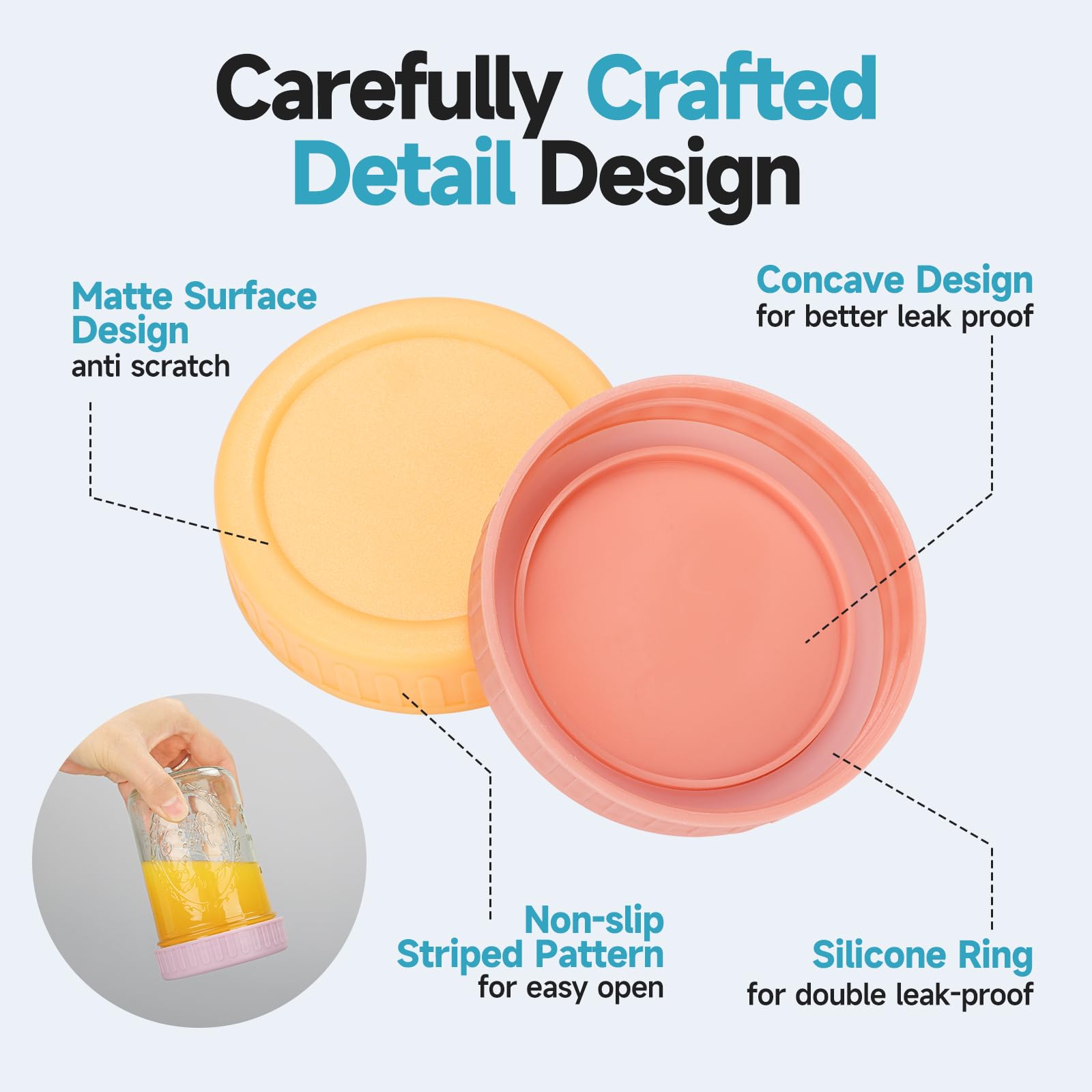 FEBABACI concave-design stackable lids help space-saving jar stacking.