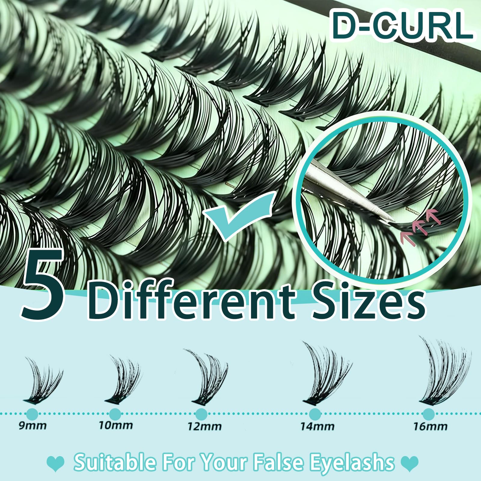 FebFeb precision tweezers place clusters accurately for natural look.