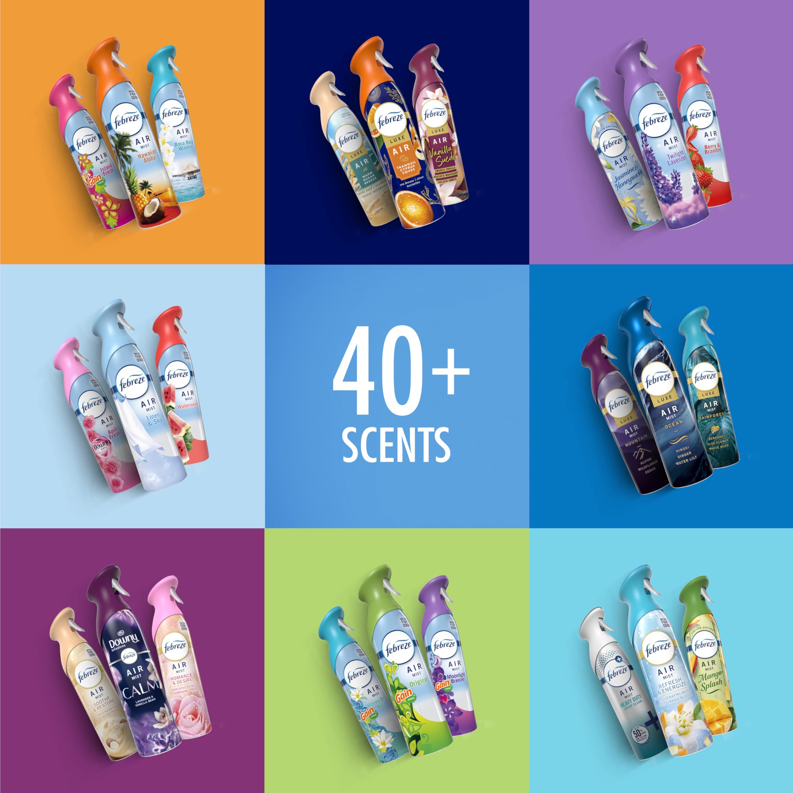 Febreze Air Mist Bora Bora Waters tropical notes of leafy greens and melon.