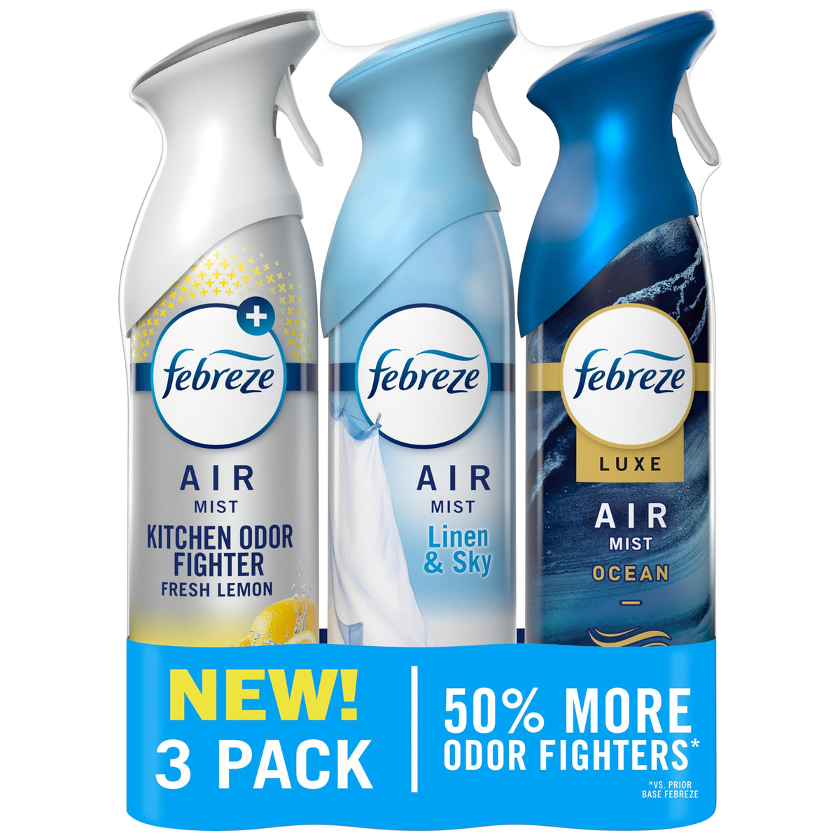 Febreze Air Mist bottle front view delivers instant freshness.