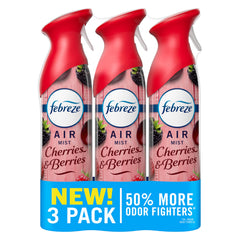 Febreze Air Mist Cherry and Berries bottle close-up delivering instant freshness