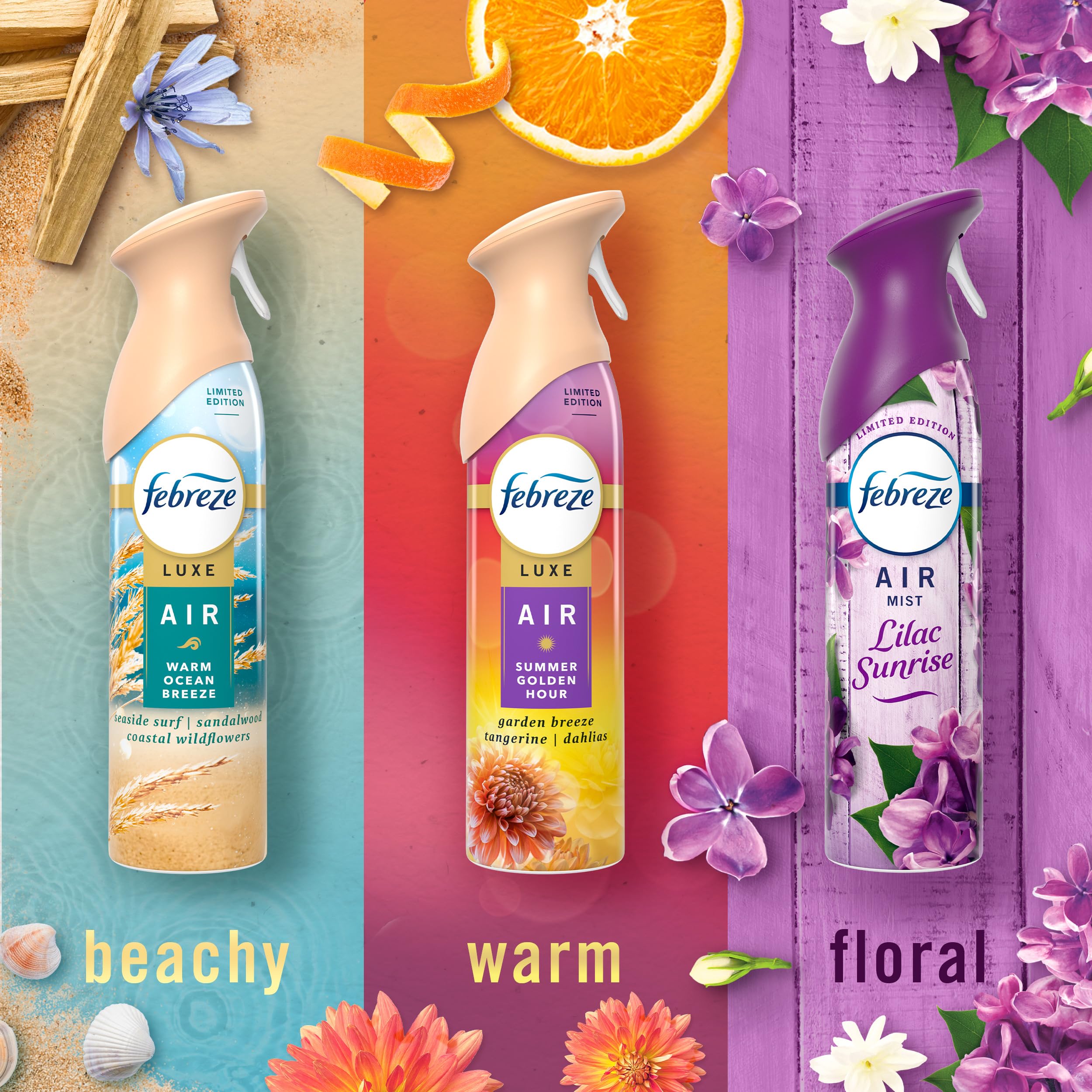 Febreze Air Mist Coastal Wildflowers label-close promotes a breezy floral home feel.