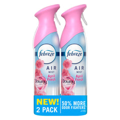 Febreze Air Mist bottle releasing Downy April Fresh scent for a clean room refresh.