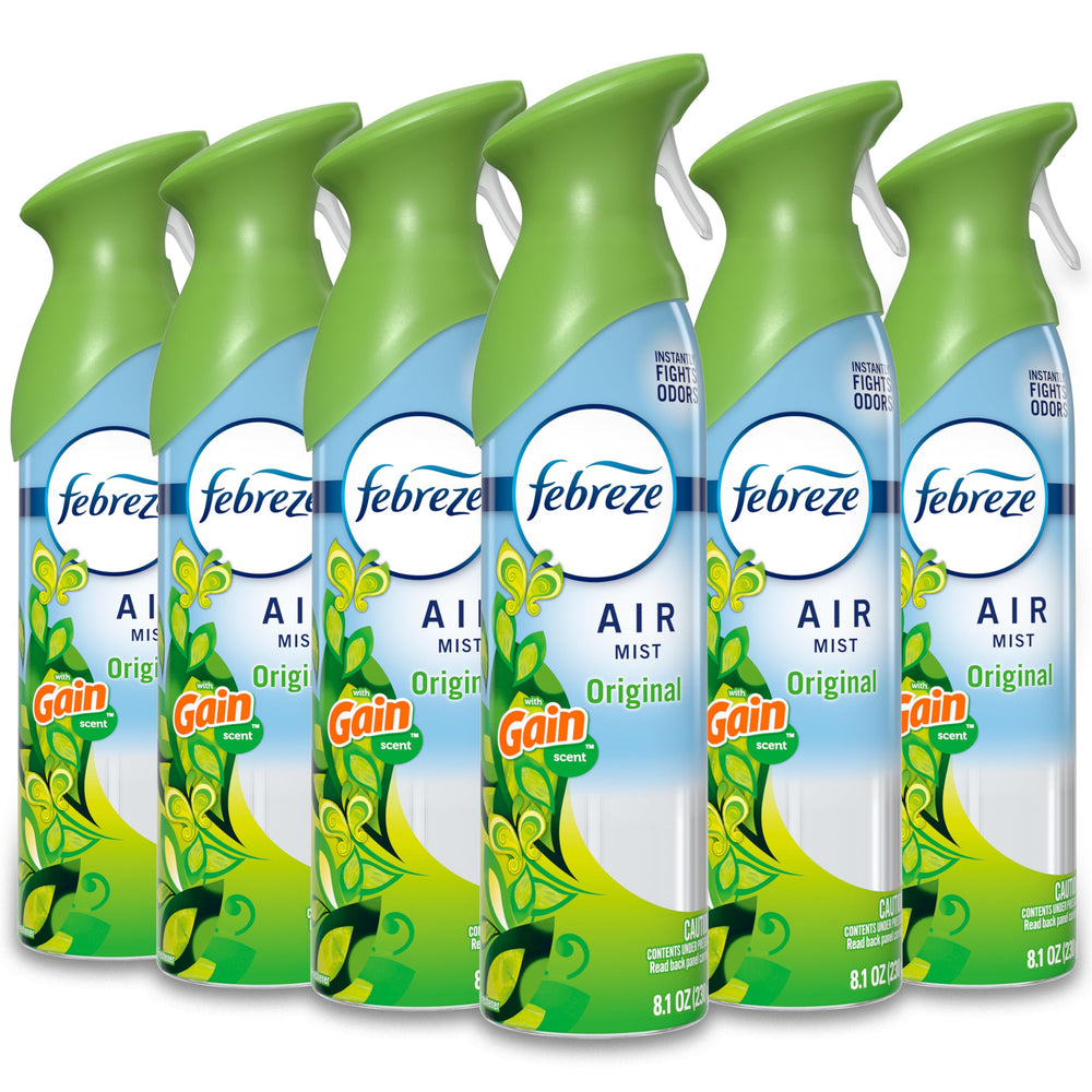 Febreze Air Mist Gain Original bottle releasing bright citrus aroma for living spaces.
