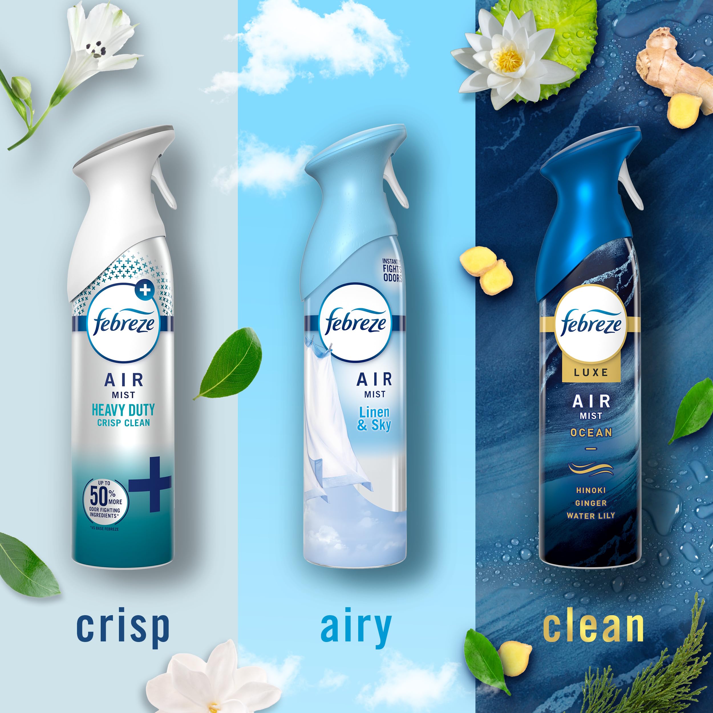 Febreze Air Mist Ginger Waterlily Hinoki balanced fragrance