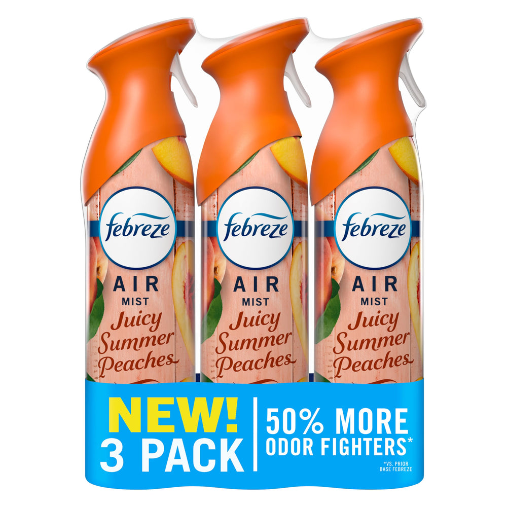 Febreze Air Mist Juicy Summer Peaches bottle ready to refresh a room