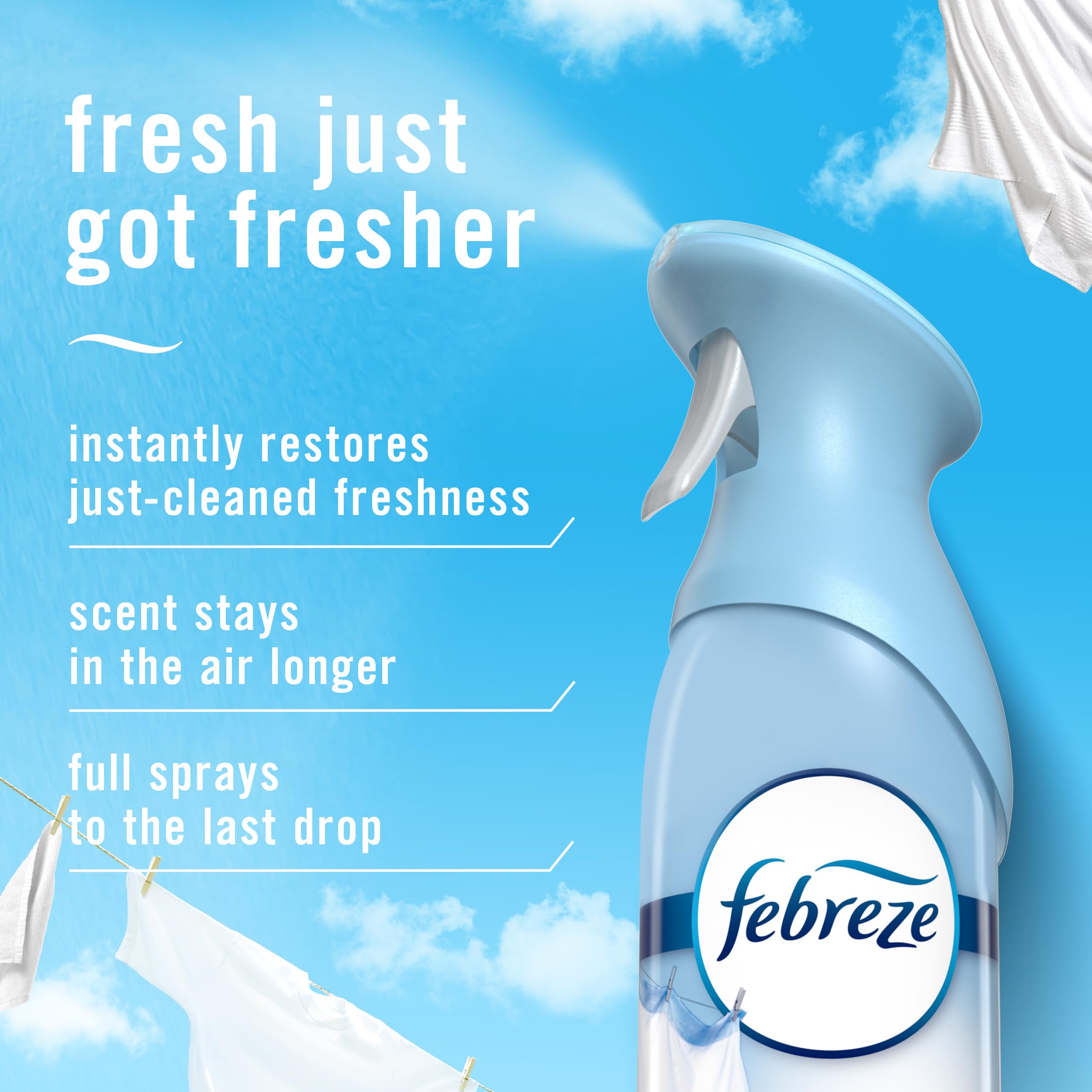 Febreze Air Mist Linen & Sky nozzle spraying to freshen kitchens after cooking