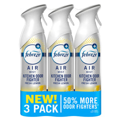 Febreze Air Mist kitchen odor fighter spray bottle tackling cooking smells.