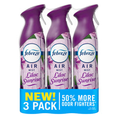 Febreze Air Mist Lilac Sunrise bottle releasing a fresh floral scent for living spaces