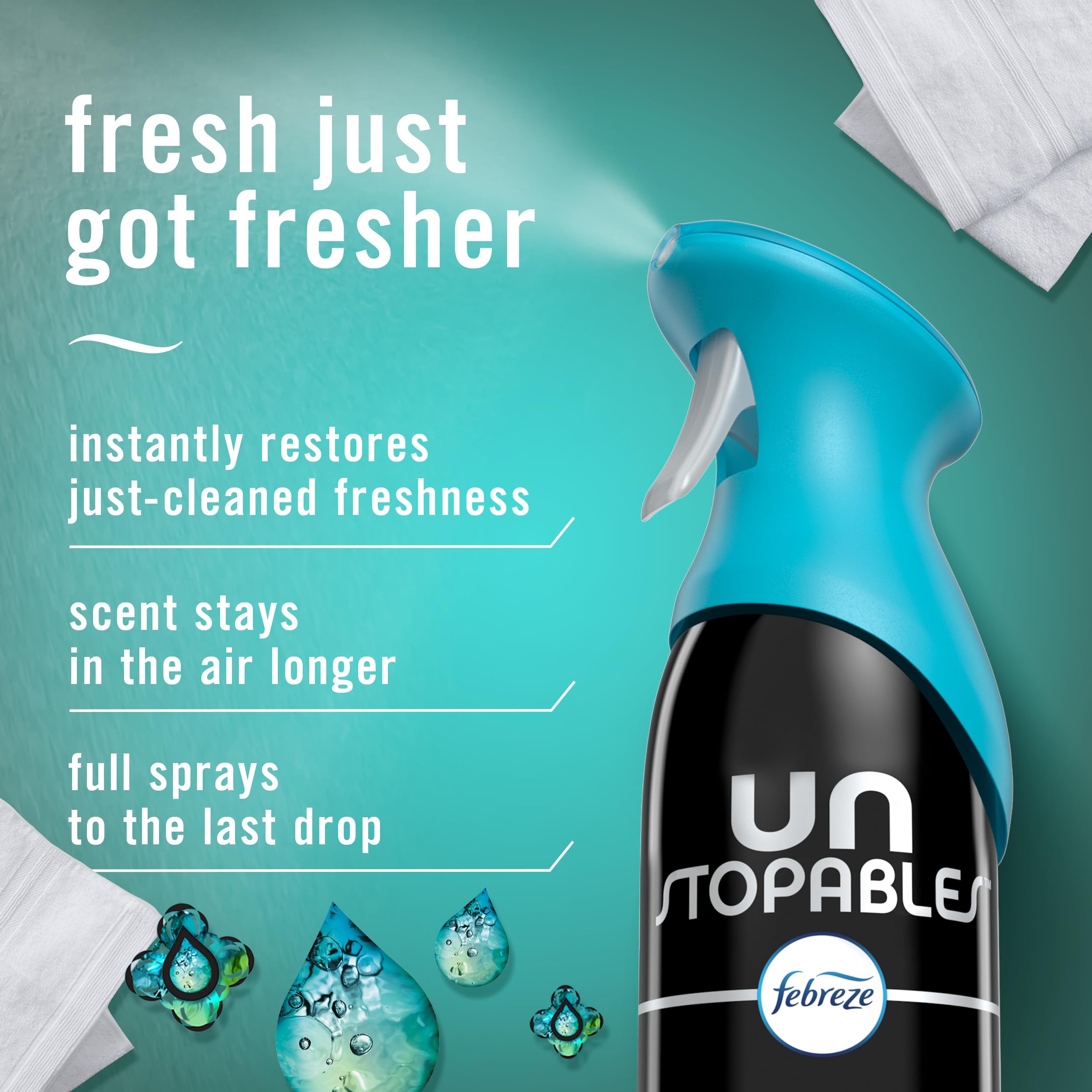Three-pack of Febreze Air Mist Unstopables Fresh on display.