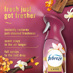 Febreze Air Mist Vanilla Suede fine mist for even scent distribution.