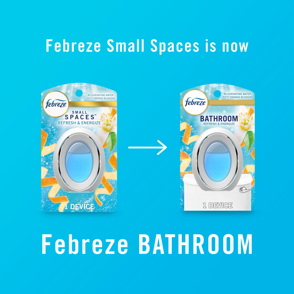 Febreze bathroom air freshener comes in a 4-count pack for steady freshness.