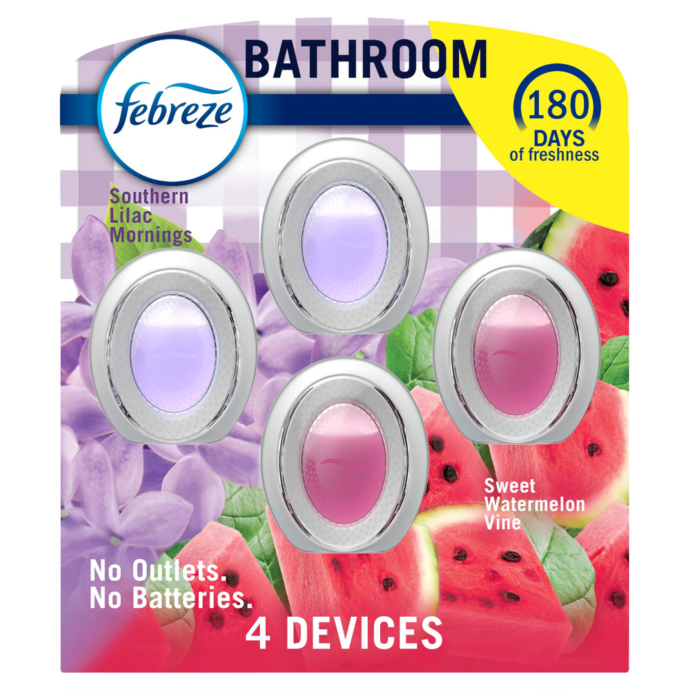 Febreze Bathroom lilac scent unit freshens small spaces and neutralizes odors.