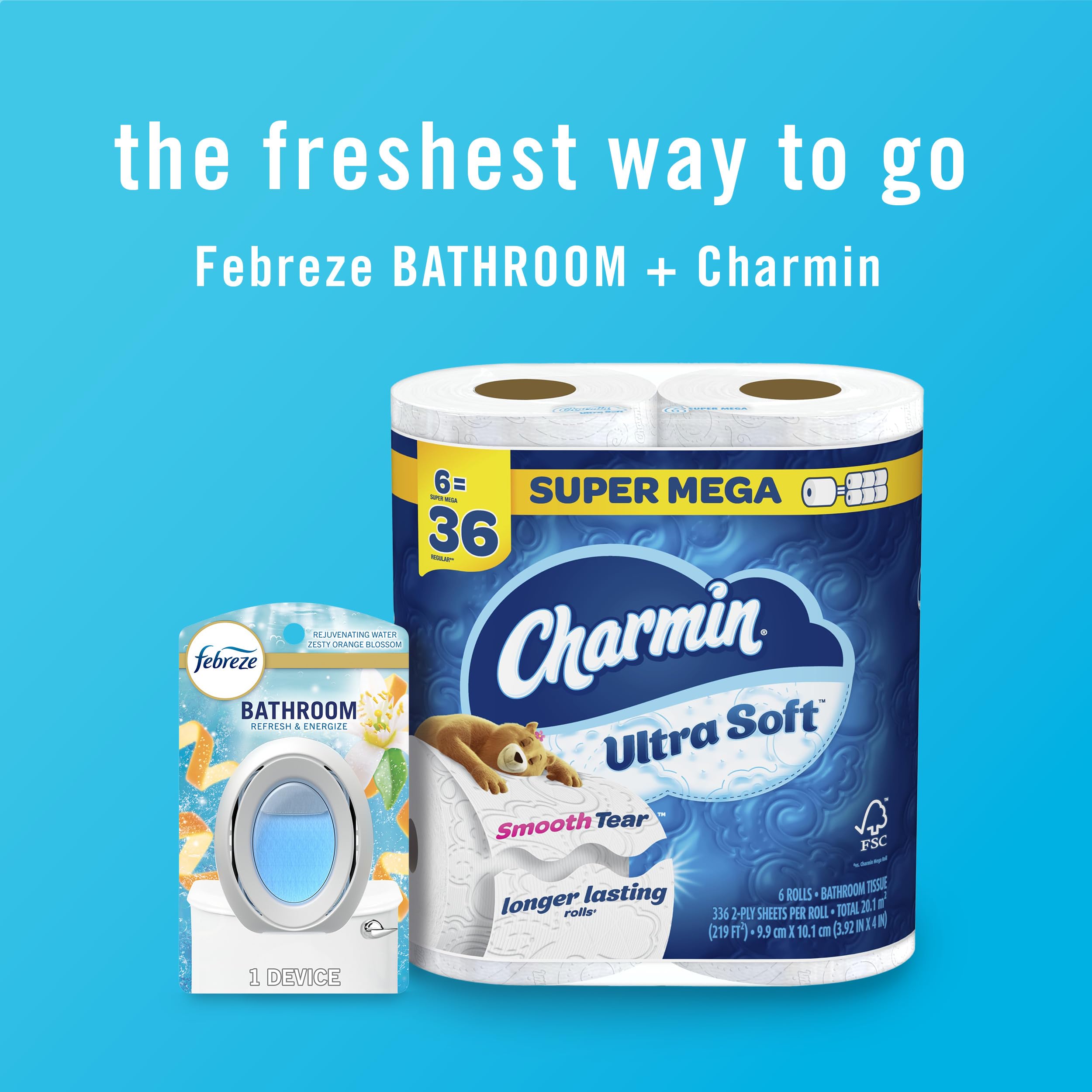 Febreze bathroom air freshener press-to-activate design for mess-free use.