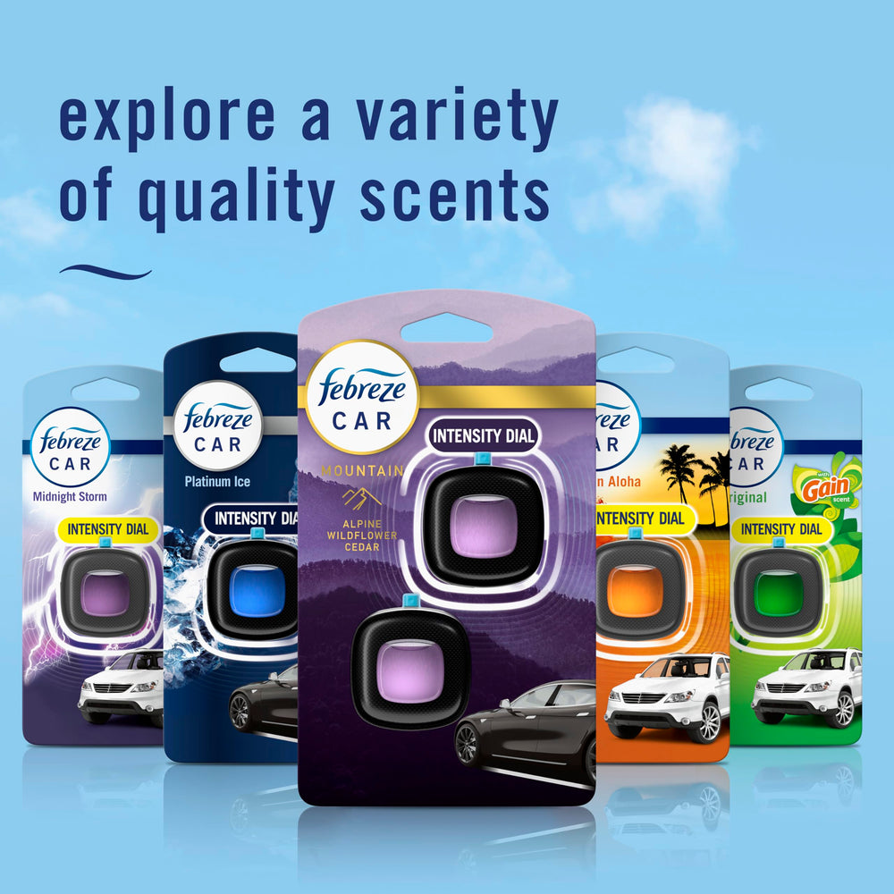 Febreze Car Mountain commute ambiance enhances cabin mood.