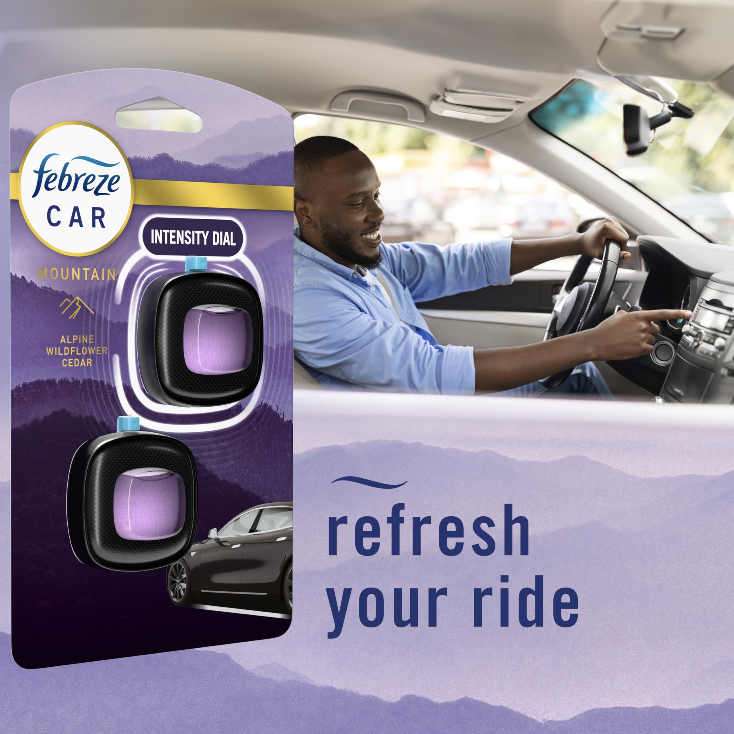Febreze Car Mountain luxe packaging supports easy gifting.